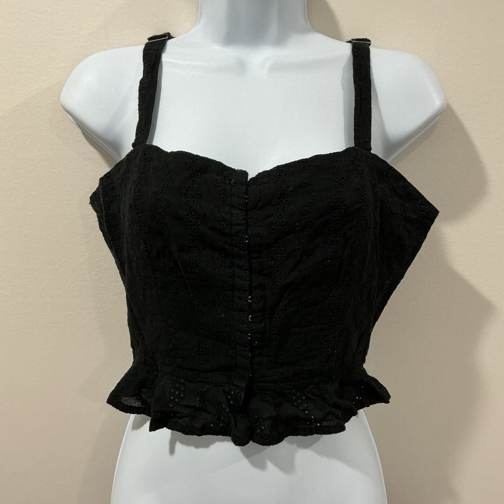 Love Smocked Crop Top Size Large Black Preppy Summer Whimsigoth Ruffle
